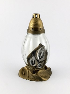 Glas-Grabkerze "Blumendekor goldig" 26 cm