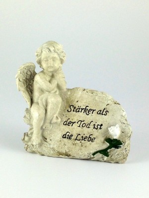 Engel mit Spruch und Stein 15 cm hoch