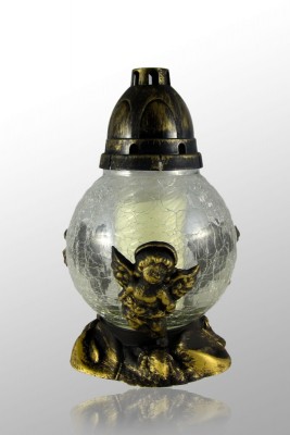 Glas-Grabkerze Craquele Engel 24 cm